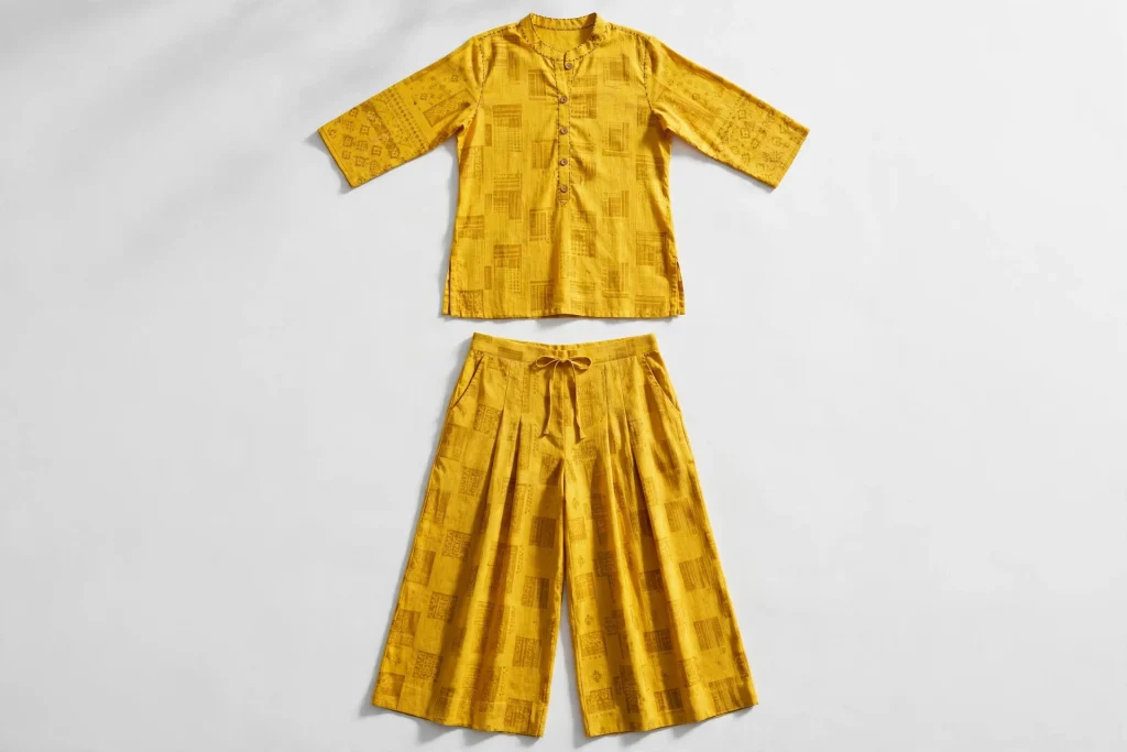 mustard kurta pants flatlay