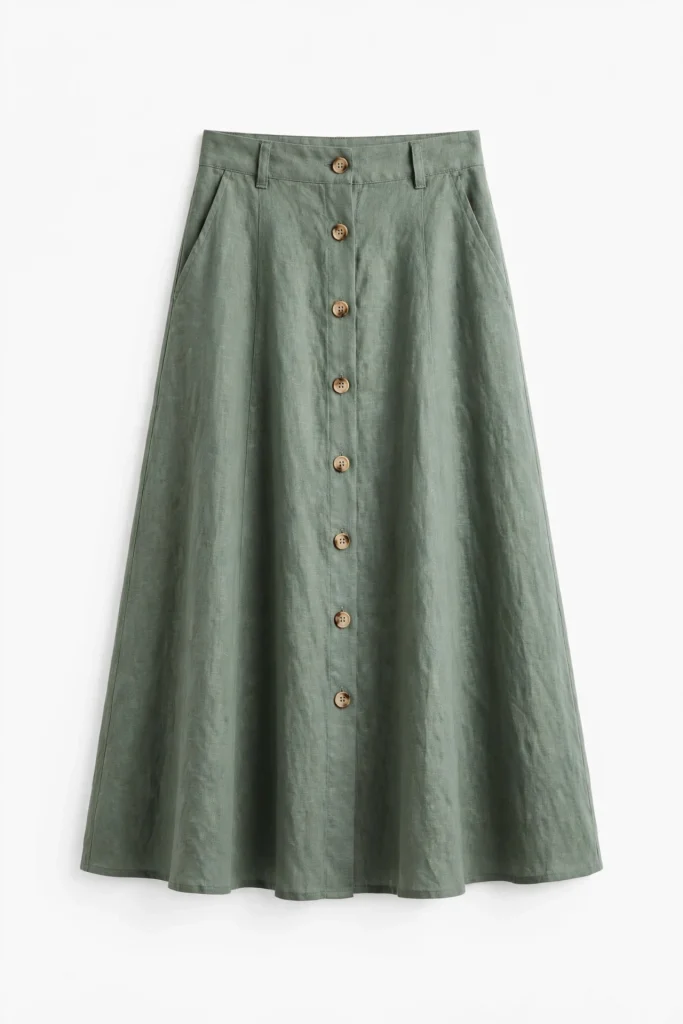 sage green midi skirt